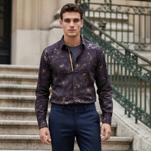 Eight X Premium Button Up Longsleeved Shirt Black W/Floral Pattern L EUC